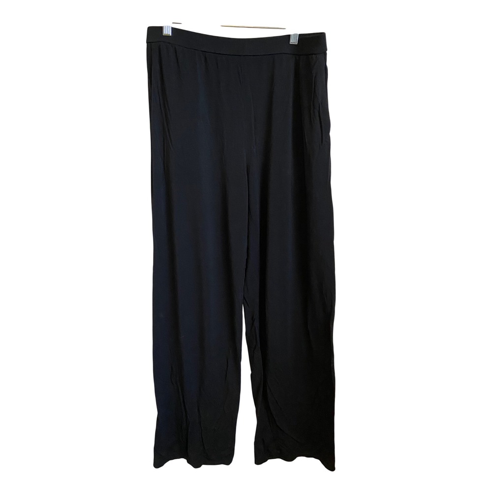 Eileen Fisher Black Tencel Lyocell Wide Leg Stretch Trousers Pockets M